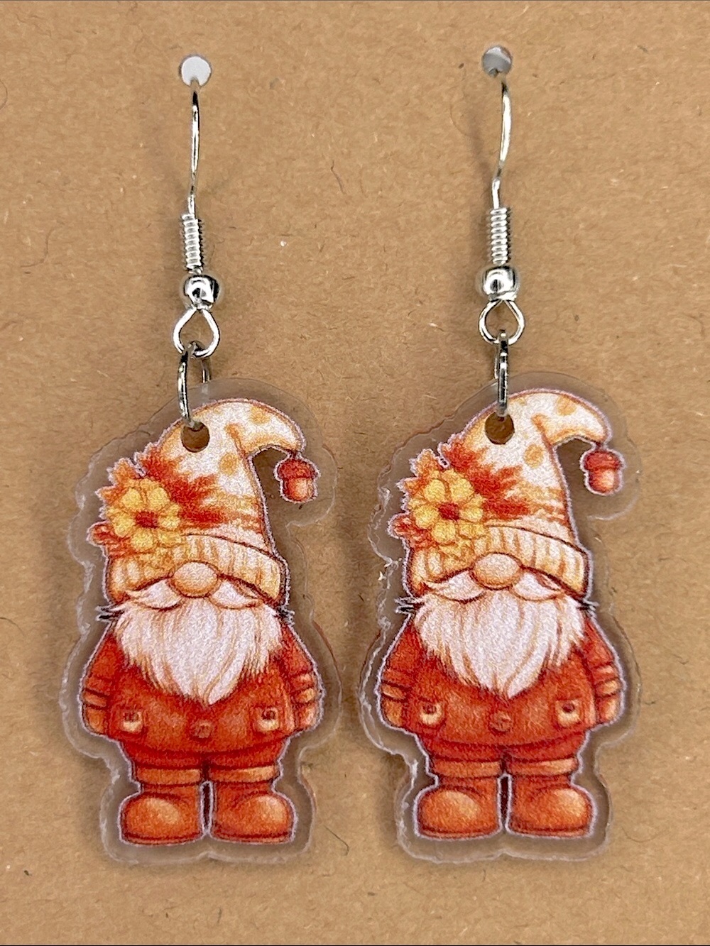 Autumn Gnome Dangle Earrings Fall Fashion Jewelry 2D Acrylic